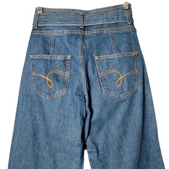 Jealous 21 Womens Belted High Rise Wide Leg Retro Crop Denim Blue Jeans Size 26 - Picture 5 of 11